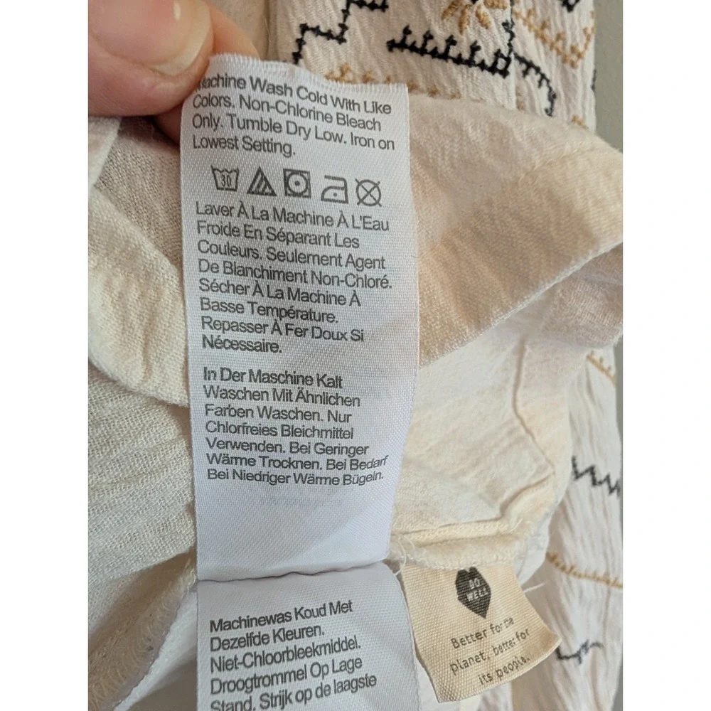 Madewell Peasant Top‎ 100% Cotton Cream Embroidered Puff Sleeve Notch Neck Boho